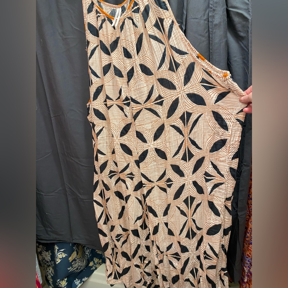Anthropologie Black and Cream Geometric Jumpsuit